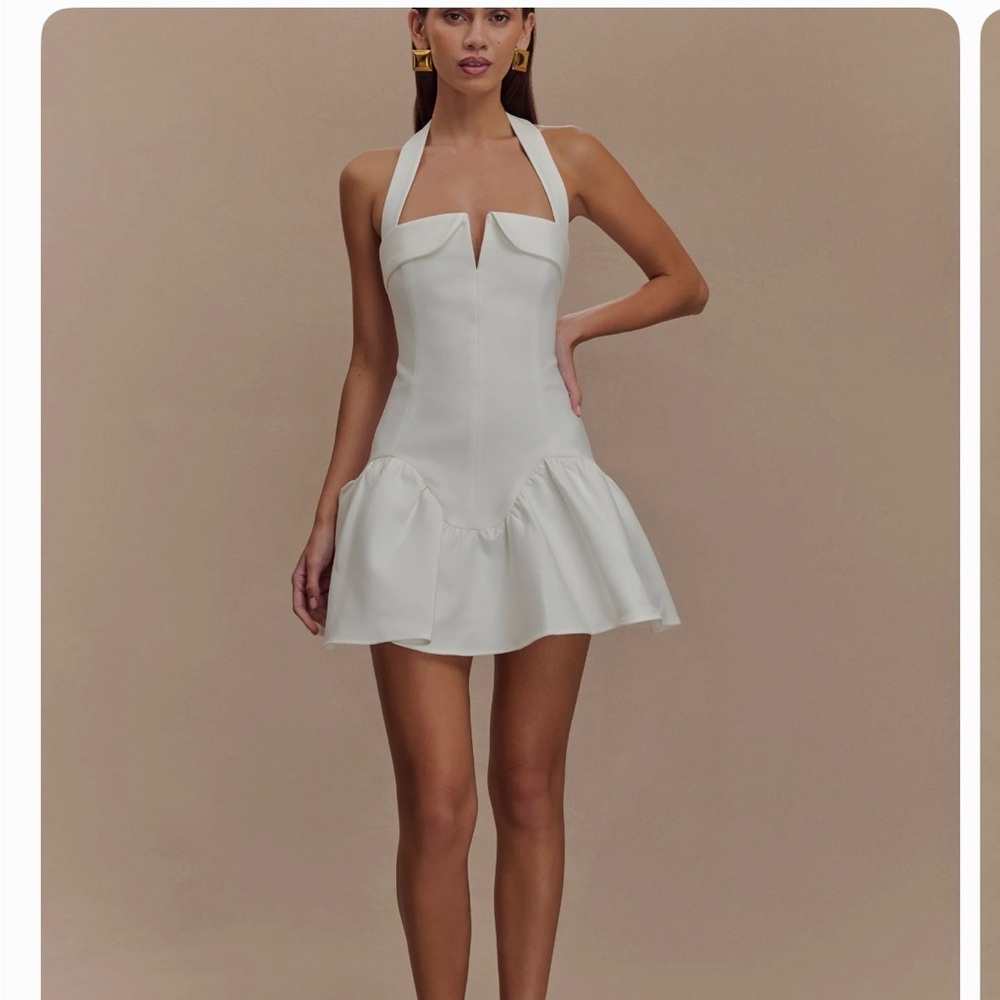 Meshki White Strapless Peplum Mini Dress